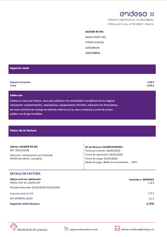 Spain Barcelona Endesa X electricity business utility bill Word and PDF formats